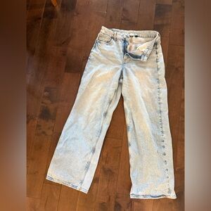 Light Blue American Eagle High Rise Baggy Curvy Straight Jeans